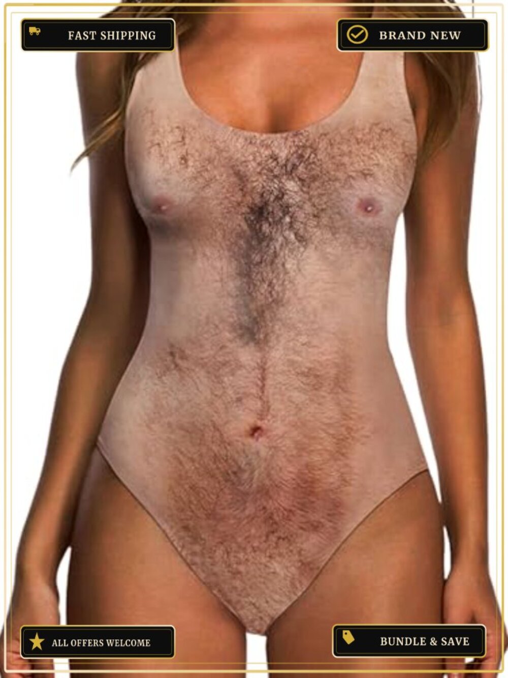 One Piece Swimsuit Funny 3D Hairy Chest Print Bathing Suit